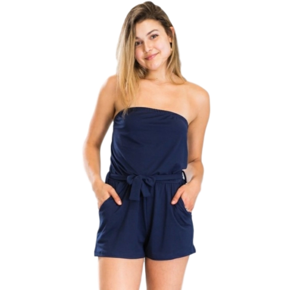 Navy Solid strapless Romper